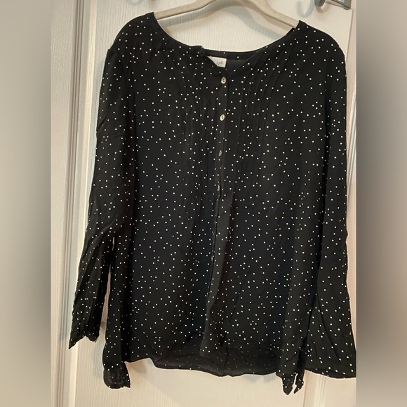 j jill black button down long sleeve blouse white speckles shirt - Picture 10 of 11